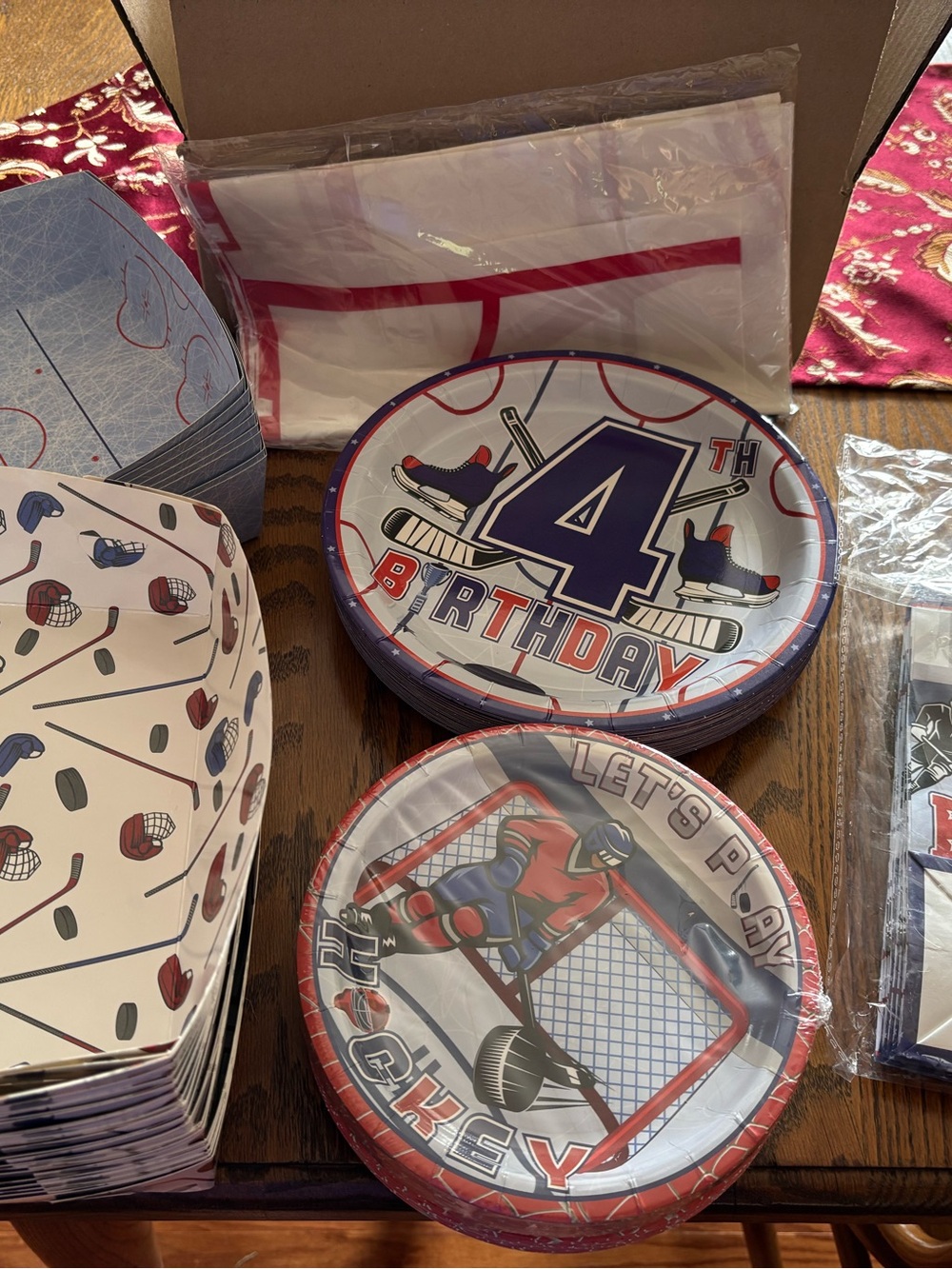4th Birthday Hockey Party Plates - Red, Blue